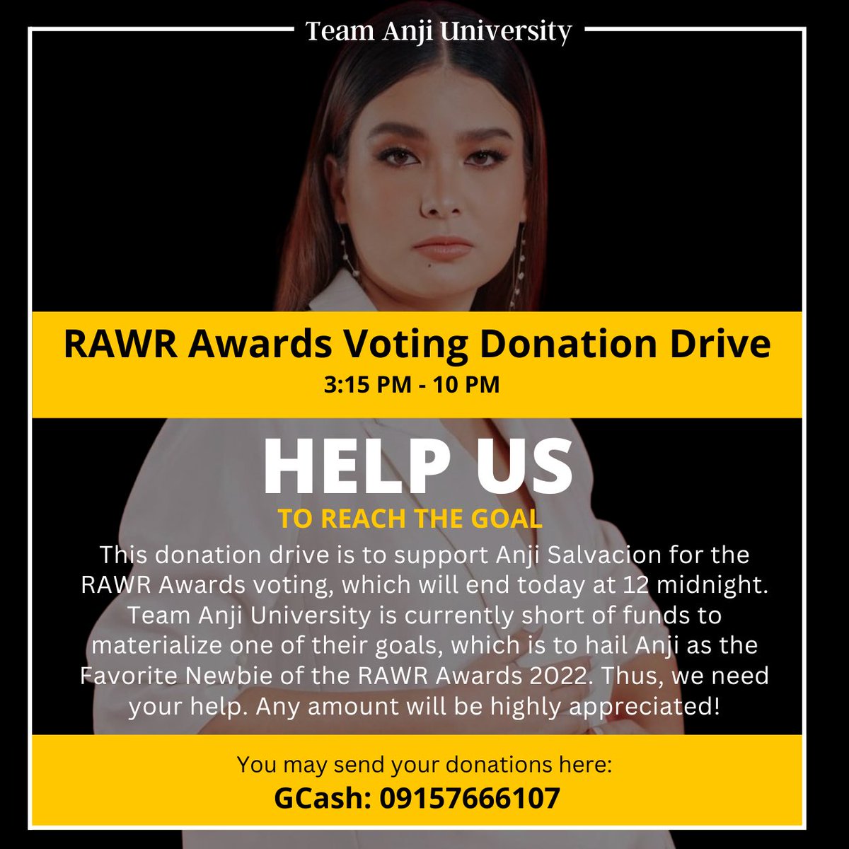 teamanjiuniv's tweet photo. Last day of voting for RAWR Awards 2022! We need your help to achieve our goal for #AnjiSalvacion. Every penny counts!

Take a minute to fill out this form if you will drop coins on your own, for we have to strategically utilize all the resources we have: https://t.co/gnbPqiNJ2K https://t.co/rK1e04FUcX