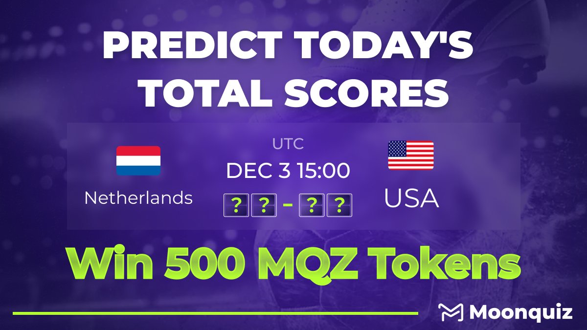 moonquizio's tweet photo. What is the #NetherlandsVSUSA total score during the #FIFAWorldCupQatar2022❓
Predict the winner of #FIFAWorldCup on https://t.co/Ywo47gUZTk to earn #BUSD 💸

500 #MQZ #Token-1⃣winner
RT🔄&amp;tag3 friends 🧑‍🤝‍🧑
Drop your answer and BSC wallet address 👇

 #Giveaway #usdt https://t.co/OnfJagg0OP