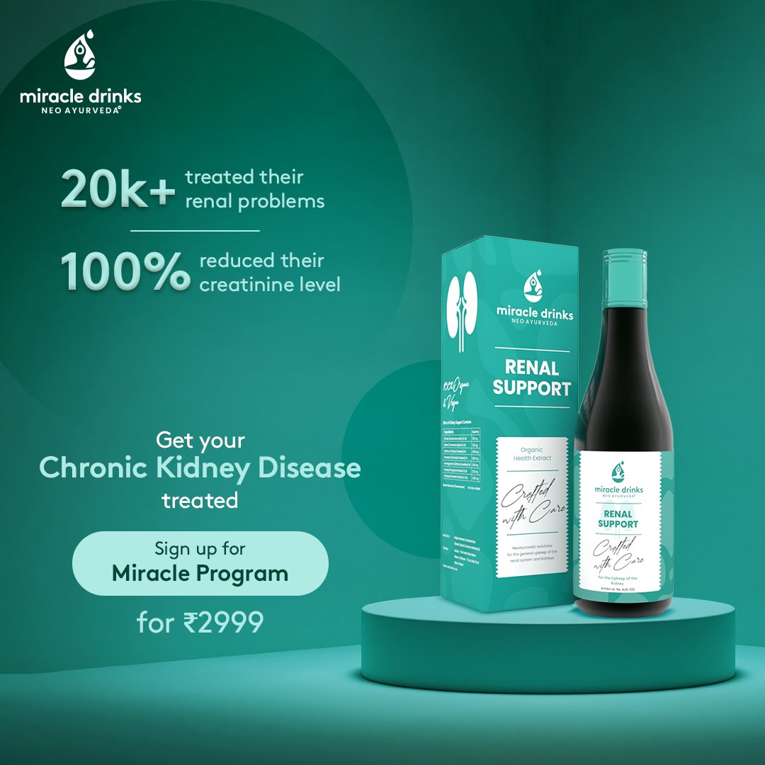miracledrinksin's tweet image. Are you facing health issues due to renal problems?

No worries, Miracle Drinks offers the Renal Care program to alleviate your pain
Join Renal Care Miracle Program for Rs. 2999!

#MiracleDrinks #MiracleProgram #MiracleIsHere #KidneyHealth #RenalSupport #NeoAyurveda