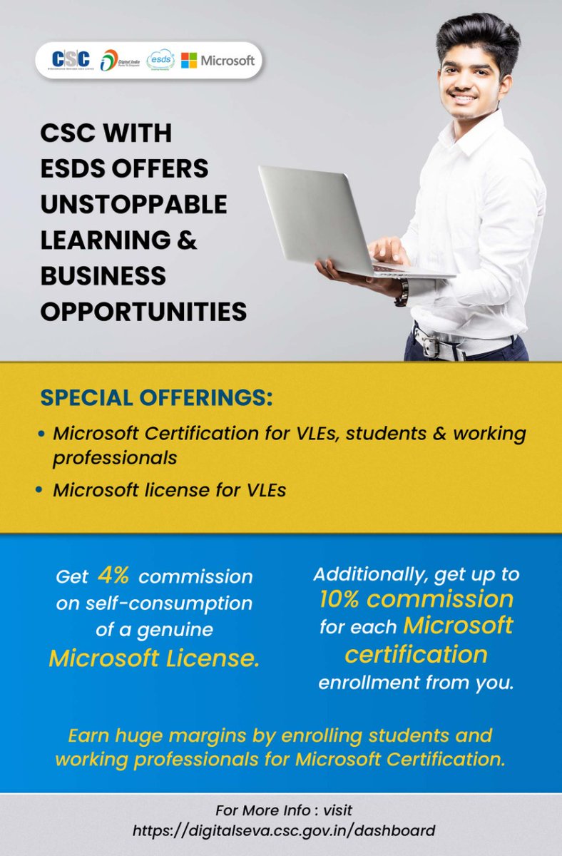 <a href="/academy_csc/">CSC Academy</a> <a href="/CSCegov_/">CSCeGov</a> brings golden opportunity for VLEs. Microsoft Certified Courses and Genuine Microsoft Licenses at unbelievable prices(अविश्वसनीय कीमतों पर माइक्रोसॉफ्ट प्रमाणित पाठ्यक्रम, वास्तविक माइक्रोसॉफ्ट लाइसेंस) only for the CSC Network <a href="/PMGDISHA/">PMGDISHA</a> <a href="/TeleLaw_/">Tele-law</a> <a href="/ceo_csc/">CEO_CSC e-Governance</a>
