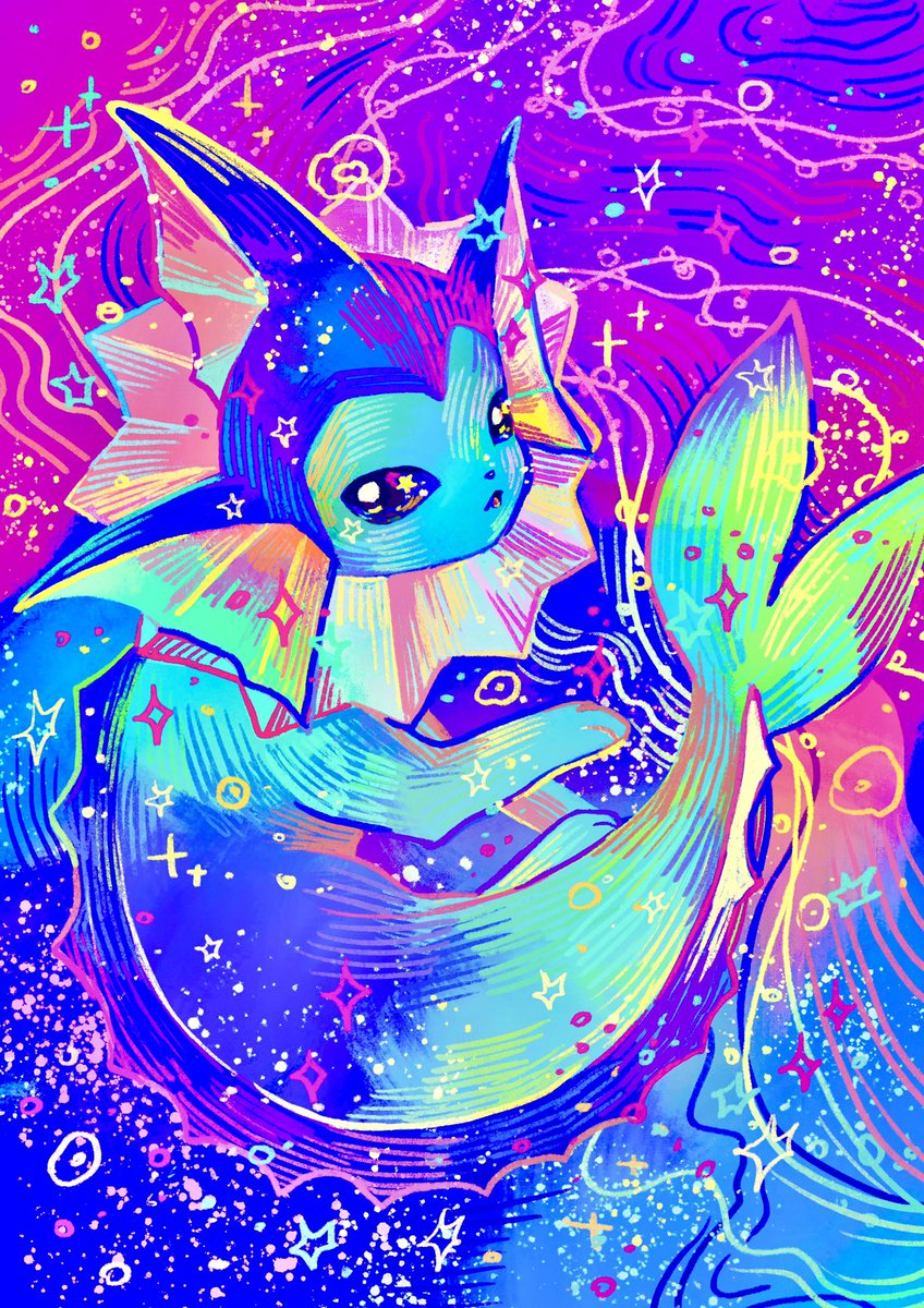 vaporeon pokemon (creature) no humans solo sparkle full body water purple background  illustration images