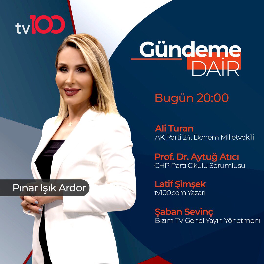 pinarardor's tweet photo. Sıcak gündemi masaya yatırmaya devam ediyoruz. Çok değerli konuklarımla akşam saat 20.00’da sizi bekliyoruz. @tv100 @aytugatici 
@latifsimsekk 
@sabansevinc2 
#alituran
#gündemedair https://t.co/mJr0izweUU