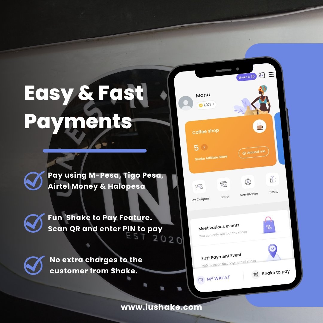 We will be at Tunes n Tonic Bar and Grill. Come and experience the easiest and fastest way to pay from any mobile network by just shaking your phone. Link to download app in bio.
#shake 
#iushake