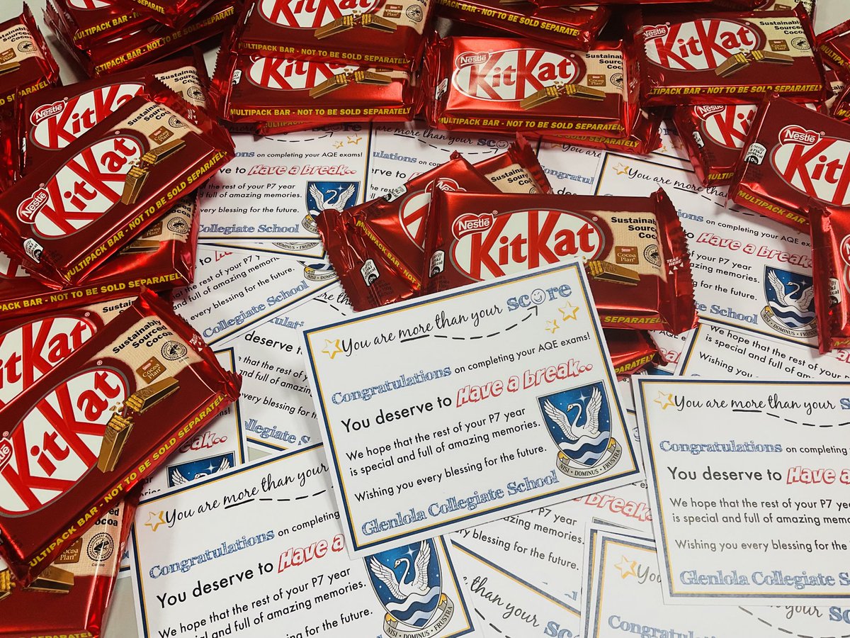 A sea of Kit Kats can mean only one thing - the end of the AQE!🎉 The incredible P7s deserve to ‘Have a Break’! Congratulations from ⁦⁦<a href="/GlenlolaSchool/">Glenlola Collegiate</a>⁩. We look forward to seeing you again on Thursday 26 January for our Open Night. Enjoy the celebrations! 🦢⭐️🎄🎅🏻