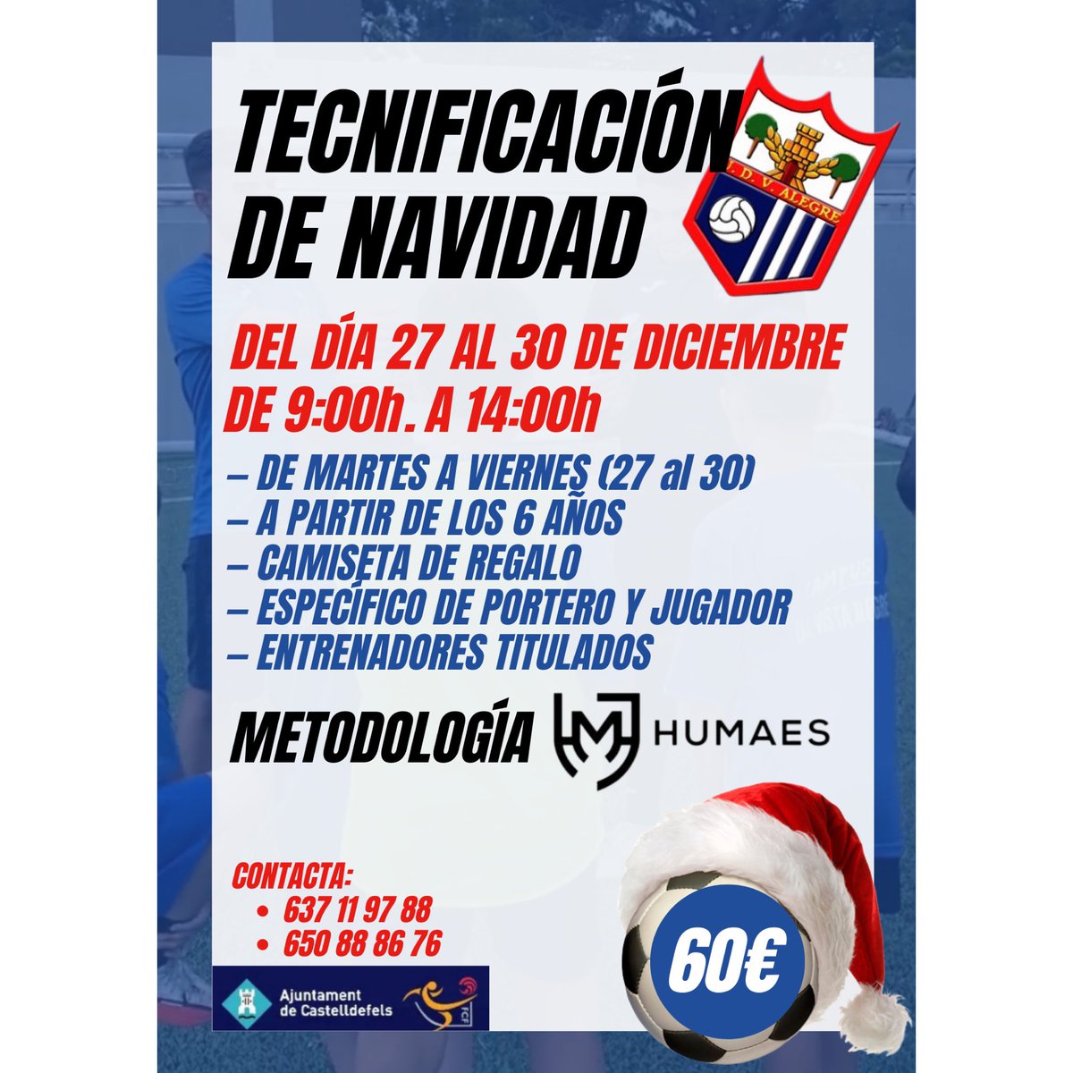 UDVistaAlegre's tweet photo. TECNIFICACIÓN DE NAVIDAD 🔵⚪️

Volvemos como cada Navidad 🎄 a disfrutar de Tecnificación.

- De martes 27 al viernes 30 de diciembre 
- Metodología de trabajo @humaes_ 
😉 Además, especifico para porteros! https://t.co/BKHcZDsAG1