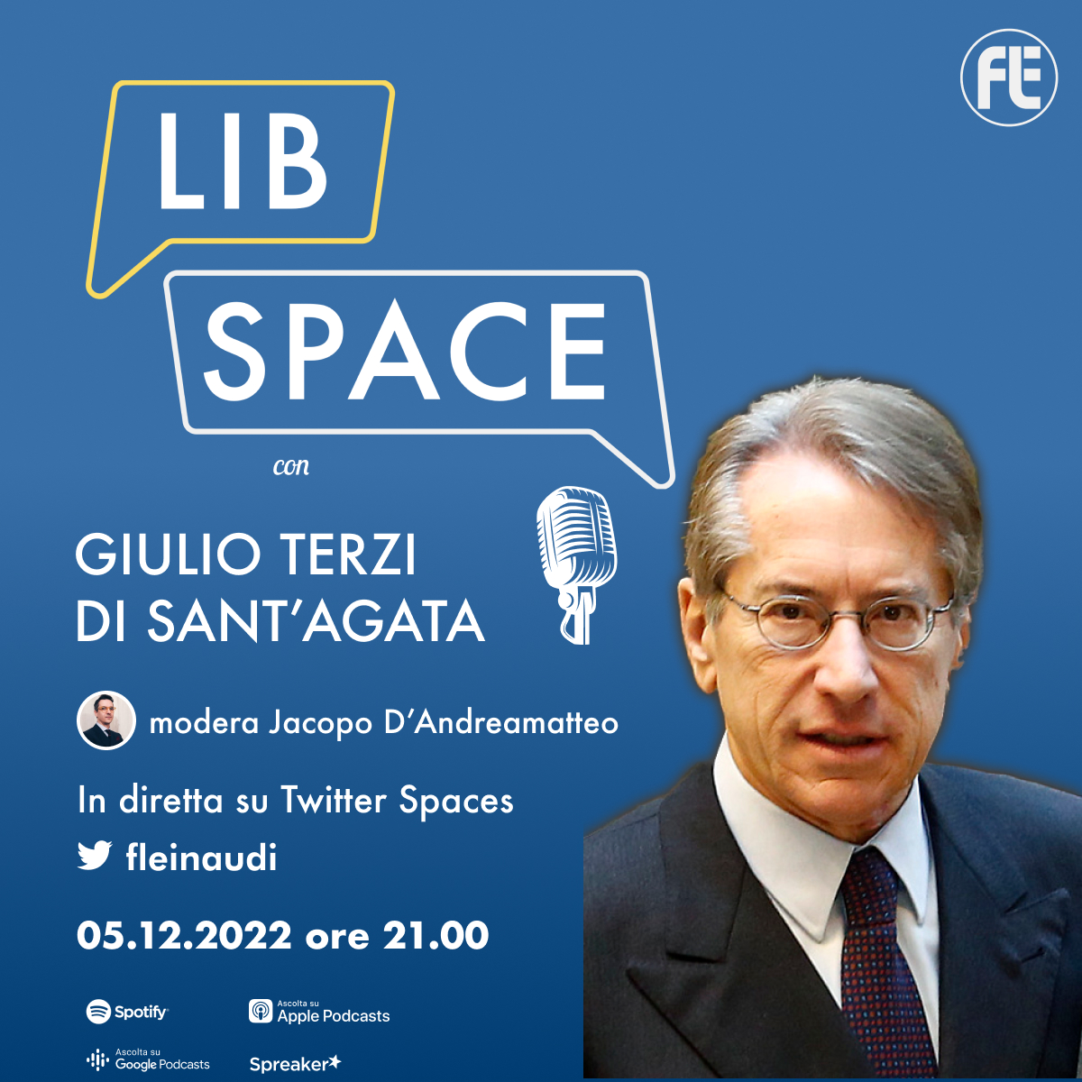 fleinaudi's tweet photo. Stasera, alle 21.00, vi aspetta #LibSpace
Con @GiulioTerzi per parlare di Europa e del nuovo ruolo dell'Italia nelle politiche dell'Unione.
Conduce: @jdandreamatteo
Clicca qui per attivare il promemoria👇
https://t.co/UBOxtmV8XM https://t.co/vU6OmZZ1S6