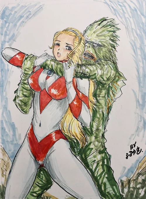 ウルトラあけびちゃん対ラゴン、少し塗り重ねたけど、あまり変わらないかな。 