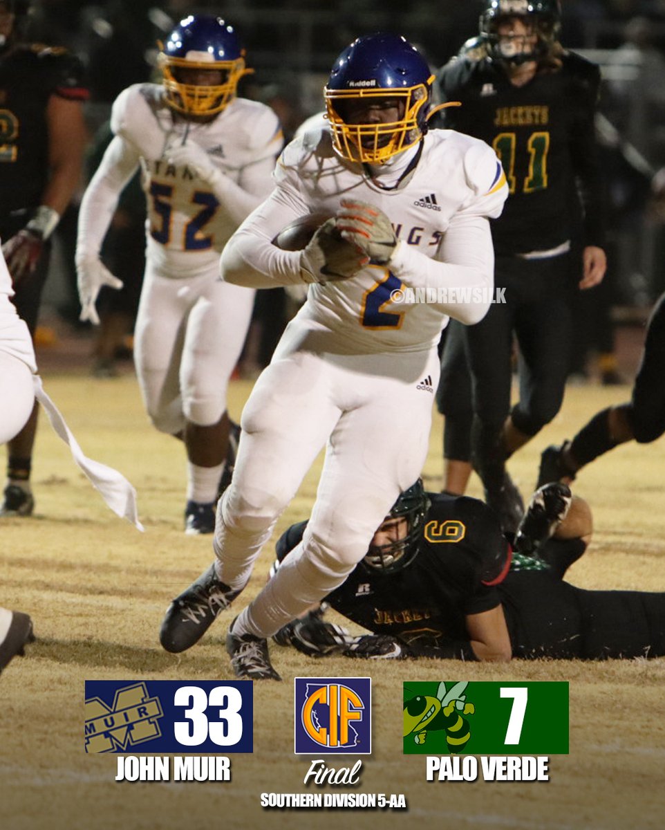 JOHN MUIR HS HISTORY MADE! We're headed to our first state title game! It was Jacahi Pulley night in Blythe! 201 yards and 3 touchdowns. @CIFState 5-AA regional title champs! 📸 @andrewsilk