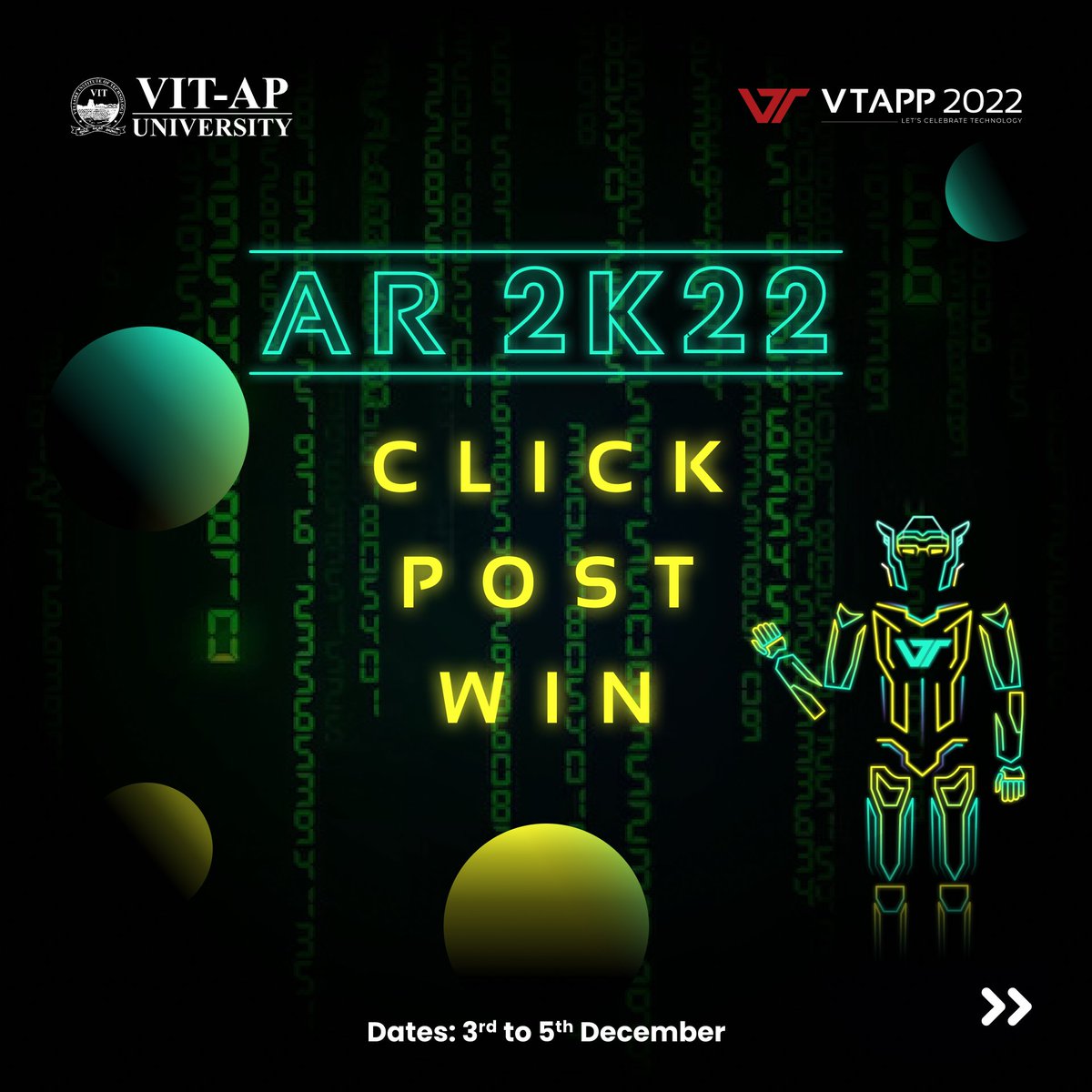 VTAPP22's tweet photo. Hey people!! We are back with interesting event  AR 2022 .
Details of the event are provided in the poster below 👇
https://t.co/9FST7ccwwL 
The Qr is given in the poster go scan it take amazing picture and be a one to win a T-Shirt of VTAPP'22

#VTAPP2022 #vitap #vituniversity https://t.co/VQuLns2sZk