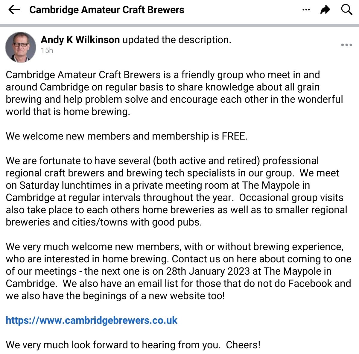 NigelSommelier's tweet image. For any #homebrewers in the #Cambridge area there is now a Facebook group and a new website being developed by the CABC, organised by my chum, @AndyKWilkinson Details below. We'll worth joining. I'm looking forward to the January meeting 🍻