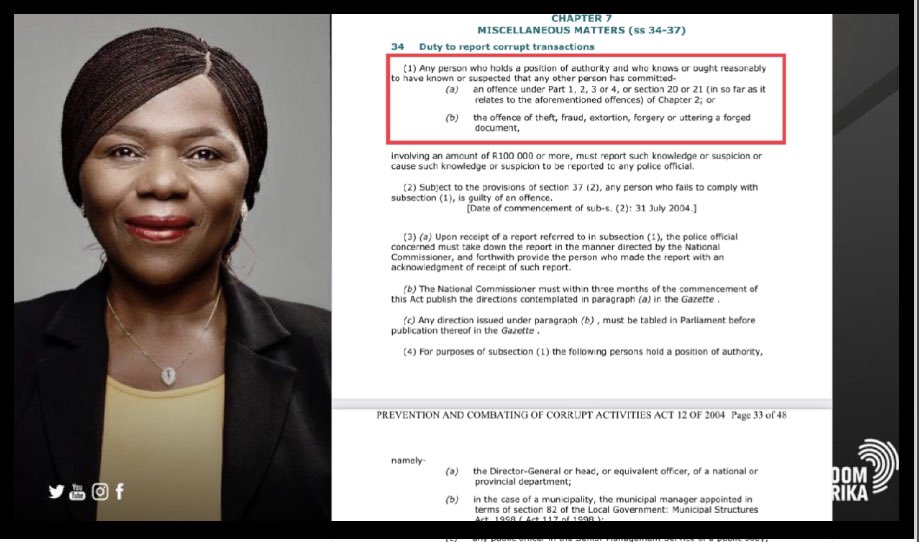 matinyarare's tweet photo. 1/2 Yesterday #ThuliMadonsela lied on #NewsRoomAfrica that #PRECCA does not mandate the President to report theft in his own home. 

#PRECCA aims to stop corruption, money laundering &amp; organized crime thus President as owner of CC has an obligation to report theft of over R100k https://t.co/Tj8XPOGVJ9