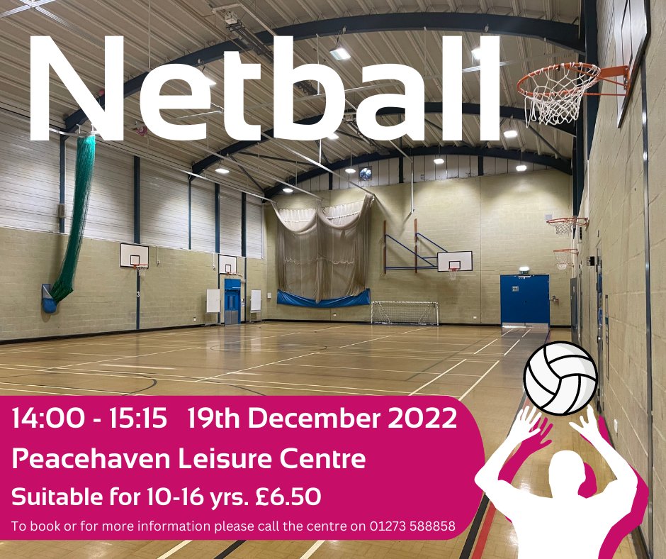 Play Netball at Peacehaven Leisure Centre!

Come along on the 19th for a junior session 2-3:15pm. 
A great afternoon for all abilities aged 10-16 years. For more info please call the centre on 01273 588858.