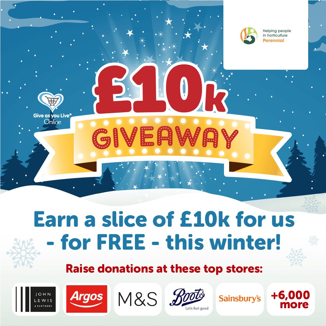 Perennial (@perennialgrbs) on Twitter photo Help us earn a slice of £10,000 from <a href="/giveasyoulive/">Give as you Live 💙❤️💚</a> this winter🎄
Sign up to support us, complete 3 shops by the end of the year and they'll donate £10 to us - PLUS 100% of whatever you earn by shopping!
Find out more & sign up here: giveasyoulive.com/join/perennial…
#SupportWhileYouShop Help us earn a slice of £10,000 from <a href="/giveasyoulive/">Give as you Live 💙❤️💚</a> this winter🎄
Sign up to support us, complete 3 shops by the end of the year and they'll donate £10 to us - PLUS 100% of whatever you earn by shopping!
Find out more & sign up here: giveasyoulive.com/join/perennial…
#SupportWhileYouShop