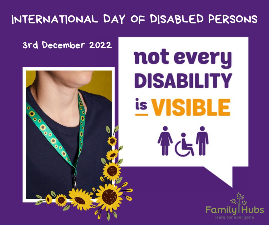 WestFamilyHubs's tweet photo. Did you know around 70% of disabilities are invisible?
🌻
International Day of Disabled Persons is held each year on 3rd December. 
🌻
The theme this year is 'Not all disabilities are visible.'
🌻
#EarlyHelp #WestFamilyHubs #Northumberland #DisabilitySunflower https://t.co/LsZavNnUL9