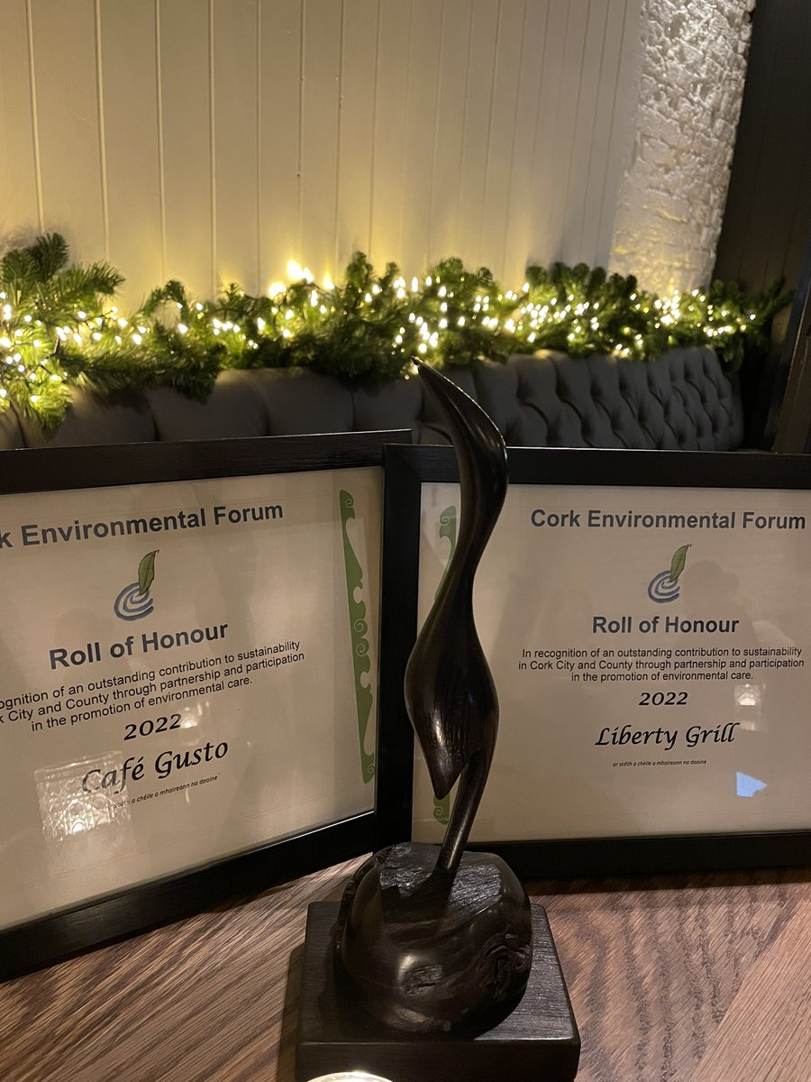 Delighted with our awards of recognition for sustainability in the commercial business sector. <a href="/libertygrill/">Liberty Grill</a> Great to see other organisations working hard in this area @CorkEnvForum #cork