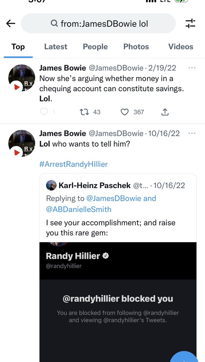 LizMaeorMayNot's tweet photo. @abbyobenchain @WendyWoudstra @JamesDBowie A simple search on his page will reveal he used “lol” in 5 tweets this last year alone. https://t.co/XWvsHuYfap