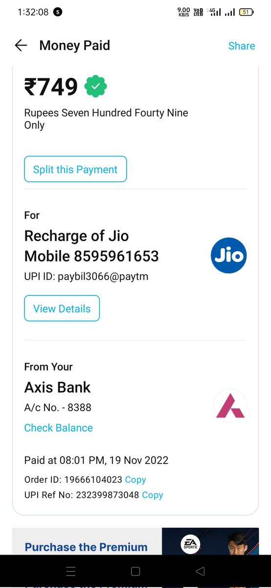 ve_Techno's tweet photo. @JioCare Hi this is  correct no. +918595616536 and kindly return my recharged amount in the same transaction details , below I have have attached the screenshot of wrong no. recharge screenshot https://t.co/WNW5f0TWoH