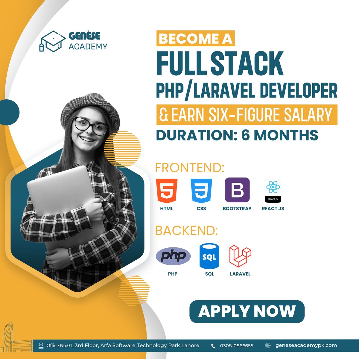 GeneseCloud's tweet photo. Become a Full Stack Php/ Laravel Developer and Earn a six-Figure salary with Genese!

Contact us:
📲 Call: 0308-0866655
🌐 Website: https://t.co/GNb9o8IVZG
📧 Email: support@genesepk.com

#fullstackdeveloper #fullstackdevelopment #FullStackWebDevelopment #FSWD #geneseacademy https://t.co/GDImHsiQJP
