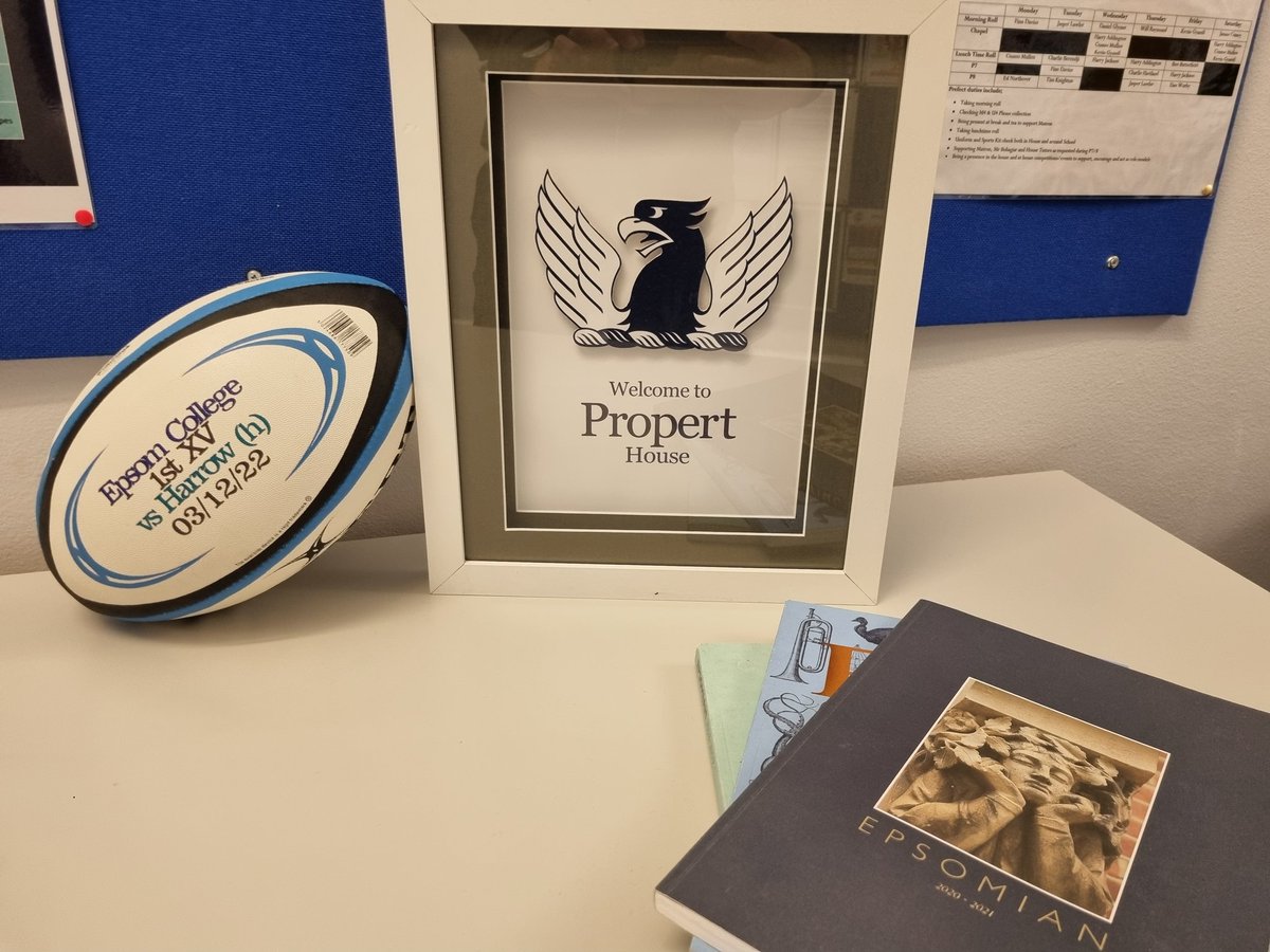 EpsomC_Propert's tweet photo. A poignant day @EpsomCollegeUK celebrating the life &amp; achievements of OE &amp; Propertian George M. Propert's gesture is to provide the 1st XV Match Ball for @EpsomC_Rugby vs Harrow this afternoon. Head of House, Finn D, &amp; Mr Wilson with the honour #WeCan #WeWill #represent #PROPERT https://t.co/tRLPLVWLGH