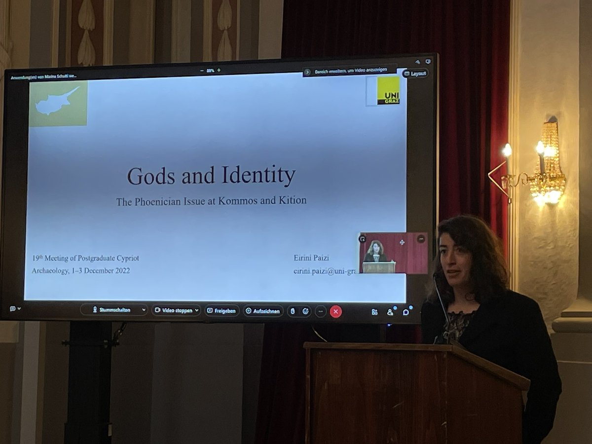 tspiritedhorse's tweet photo. Day 2 of #PoCA2022Graz was packed with great papers by Laura Pisano on a possible #Cypriot seal in #Sardinia, Chara Theotokatou on #Alassa households, Eirini Paizi on identity and Phoenicians at #Kommos and #Kition #cyprusarchaeology … 1/… https://t.co/WlZR88Scq3