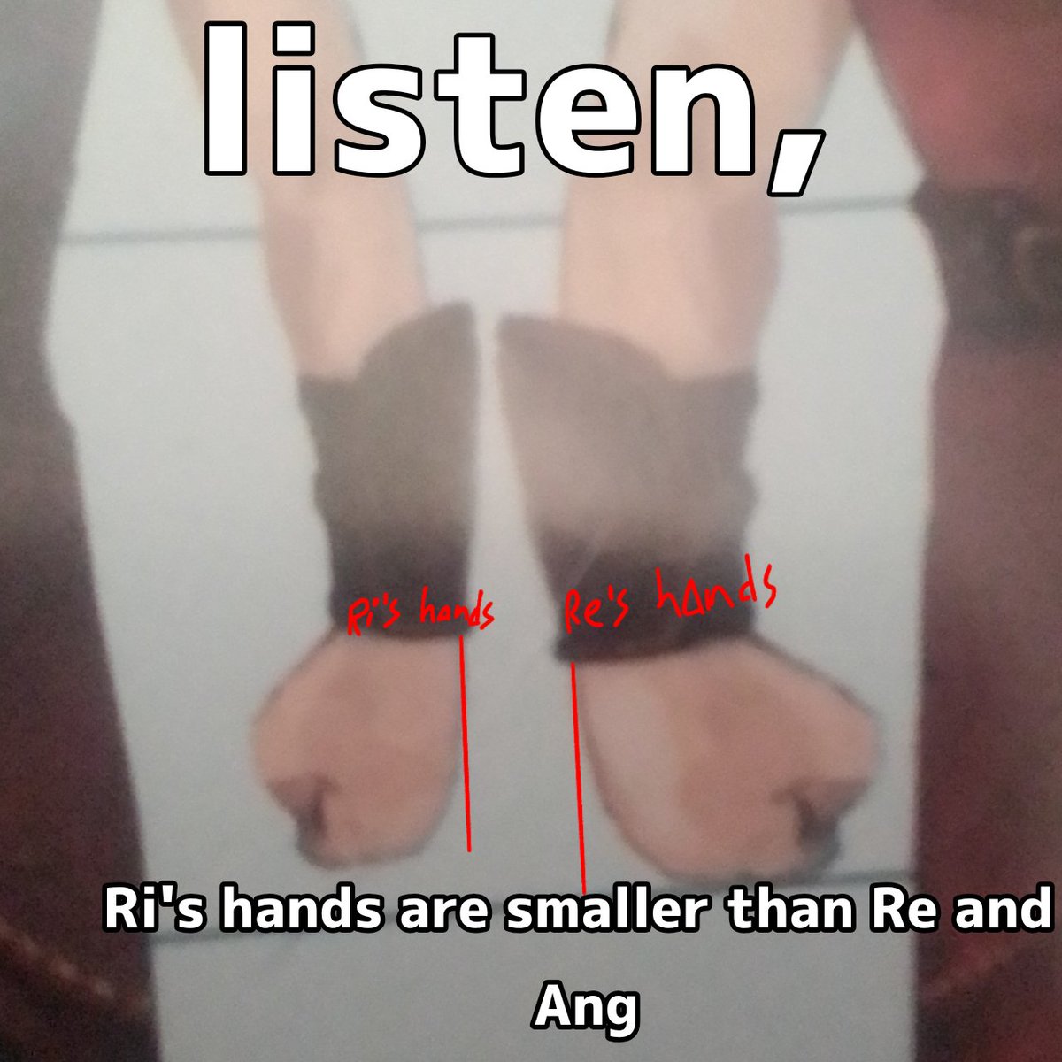 mumtzis's tweet photo. Ri,but his hands are smaller than Re's and Ang's
Ri smol hands
@lescopaque #upinipin #uikst https://t.co/ljJJAjlITG