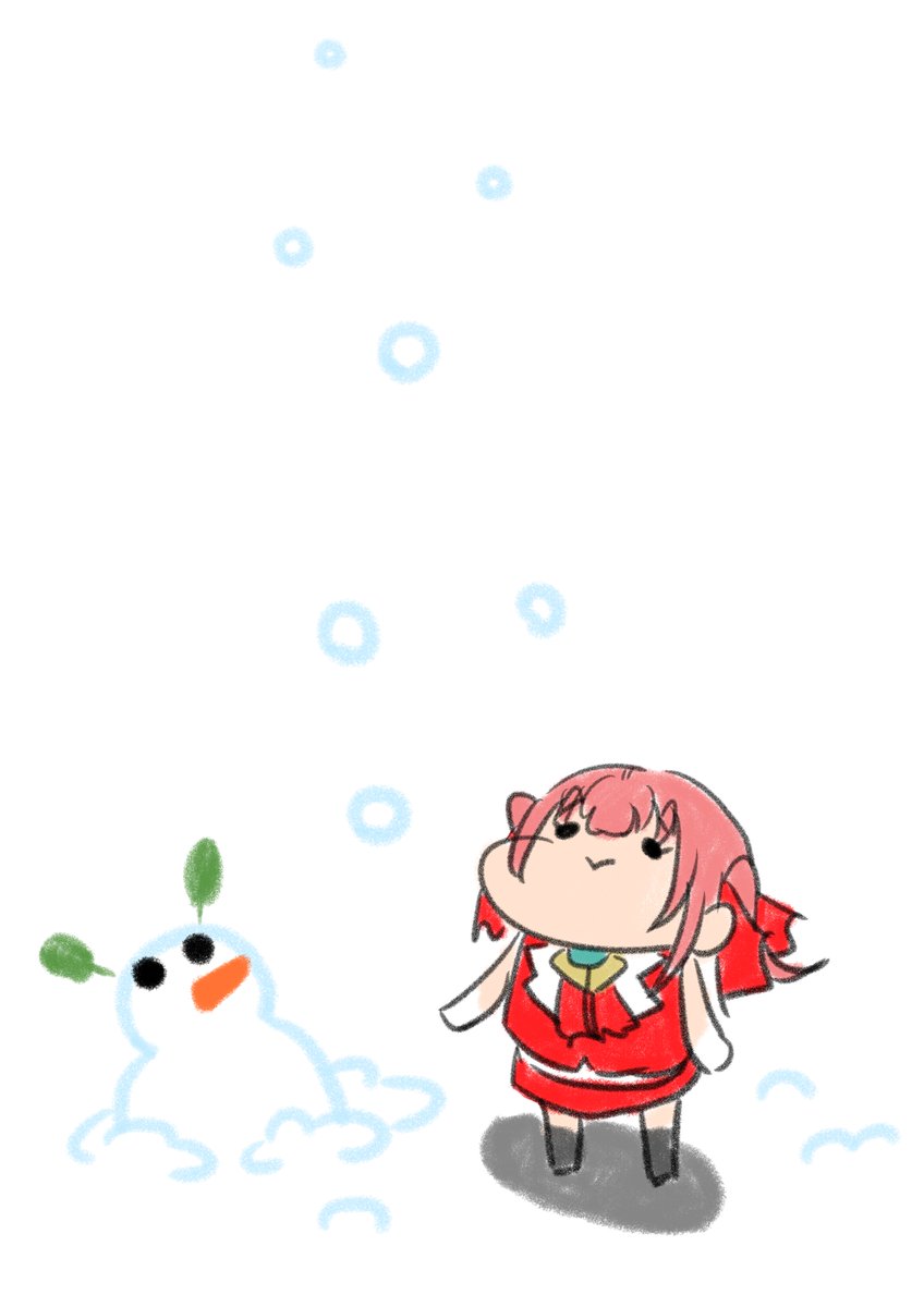 houshou marine 1girl twintails solo snow red hair chibi snowman  illustration images