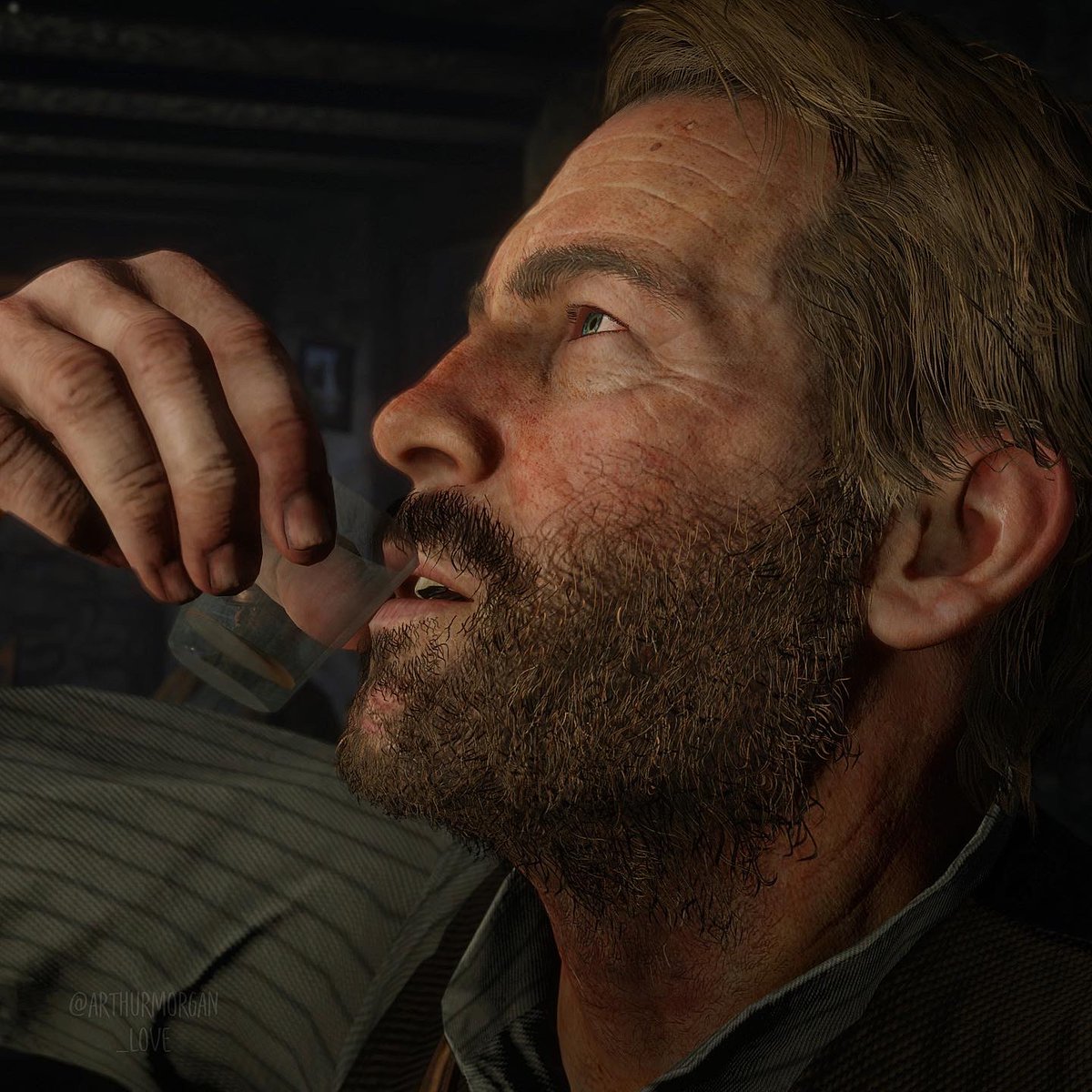 Arthurmlove's tweet photo. Arthur drinking whiskey. That is all 🥃😏 

#arthurmorgan #rogerclark  #RDR2 #RedDeadRedemption2 #WorldofVP #virtualphotography #GamerGram #PCGamer #RockstarGames #ThePhotoMode https://t.co/mF1ptzcQT6