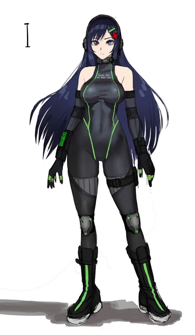 まずベースのESTちゃんをデザインしたうえで、今回の無理ゲーRTA用に戦闘スーツのイメージでいくつかバリエーションを考えたのがこれらでした。
僕の趣味とイベントの公共性とのバランスをとった結果、4枚目を元にイラストを描きました!
こう見ると完成イラストは肉感が増しましたね～ 