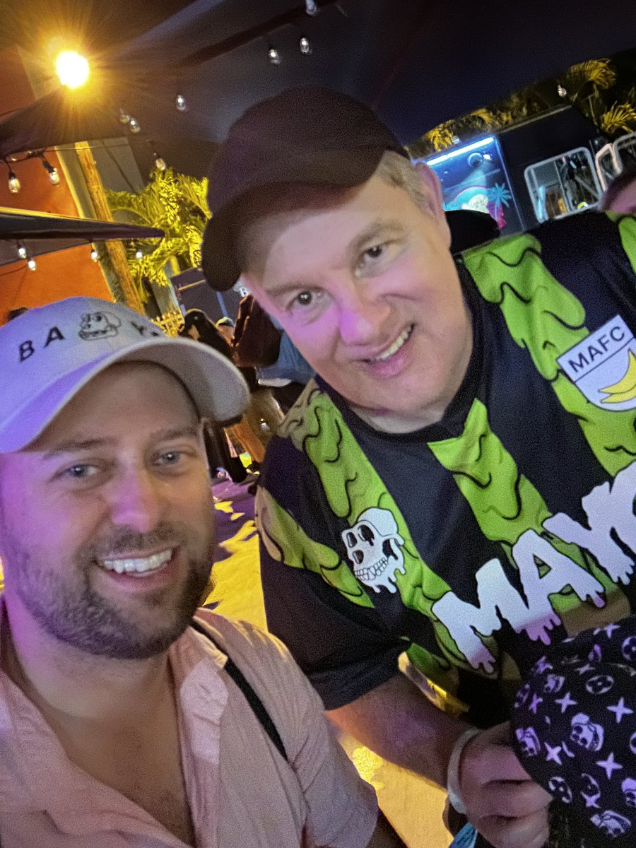 adiokingeth's tweet photo. What an incredible night! Got to meet @GordonGoner @SpottieWiFi @0xClawd &amp; @franklinisbored all in one swoop. #BAYC #ApeBasel #OtherBlock https://t.co/PksaMXj7xh