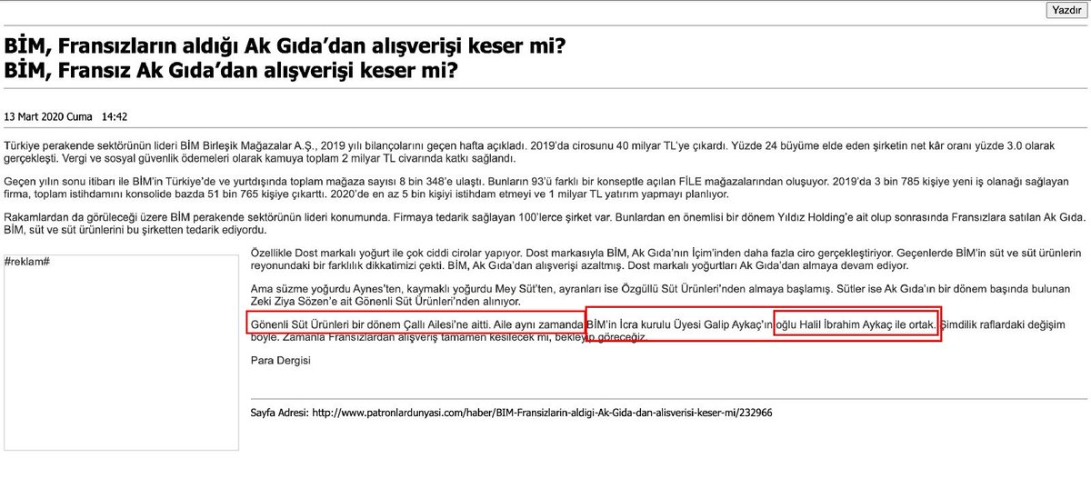 Gündemde olan BİM İcra Kurulu Üyesi Galip Aykaç ve ailesini araştırırken karşıma oğlu Halil İbrahim Aykaç çıktı. Oğul Aykaç, Patronlar Dünyası Dergisinin 13 Mart 2020 Tarihli haberine göre Gönenli Süt Ürünleri'nin ortağı. Aynı zamanda Çallı Ailesiyle de bağlantılı.