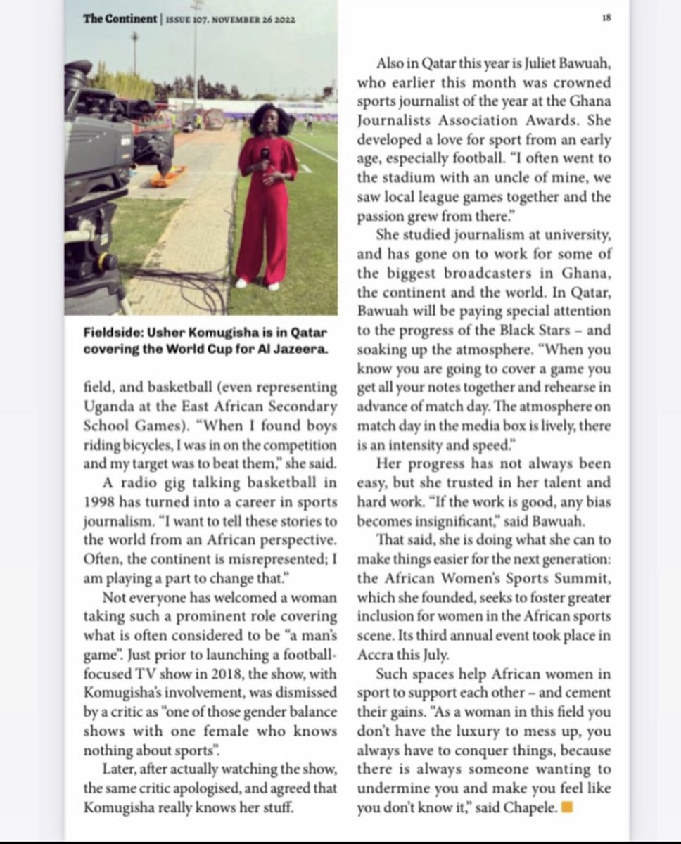 OfficialSuo's tweet image. Yet another moment this year that I get to say “I wish Daddy was alive to share this with.”🥹

Dis na one dem.

Guys I just got featured ✍️ alongside @UsherKomugisha @julietbawuah on
@thecontinent_ @samirasawlani 

Oghenemigwos.🙏

#PidginCommentator
#QatarWorldCup2022
#Kpoko💛