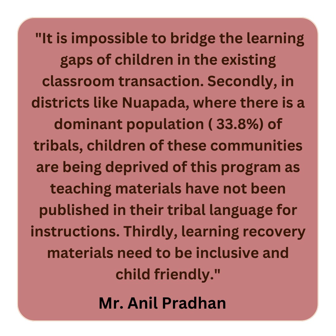 Atmashakti3's tweet image. Learning recovery programme is the need of the hour. 
Please comment on how to make it more effective and inclusive.

Education cannot wait. Act Now!
#learningrecovery #bridgethegap #educationcannotwait #grassrootnarratives

@odishaRTE @12_baje @CMO_Odisha
