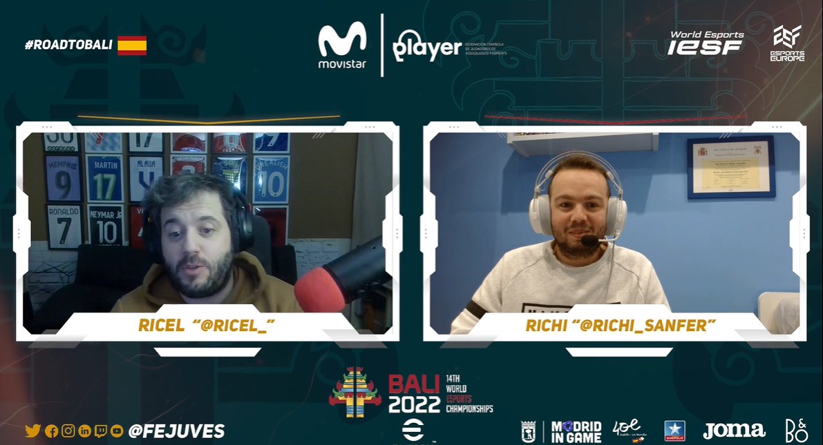 🔴[STREAMING] 
twitch.tv/movistaresports 
Comienza la jornada #eFootball en el Mundial <a href="/IeSF_Master/">Esports fan</a>  #Bali2022 ¡Sigue en directo en 
<a href="/MovistareSports/">Movistar eSports</a> el partido de <a href="/josesg93/">Jose Carlos Sánchez</a> con 
<a href="/richi_sanfer/">Ricardo Molina</a> y <a href="/Ricel_/">Ricel</a> 🎙!
⚽ España 🇪🇸 🆚Bosnia y Herzegovina  🇧🇦 
⚽ España 🇪🇸 🆚Thailandia 🇹🇭