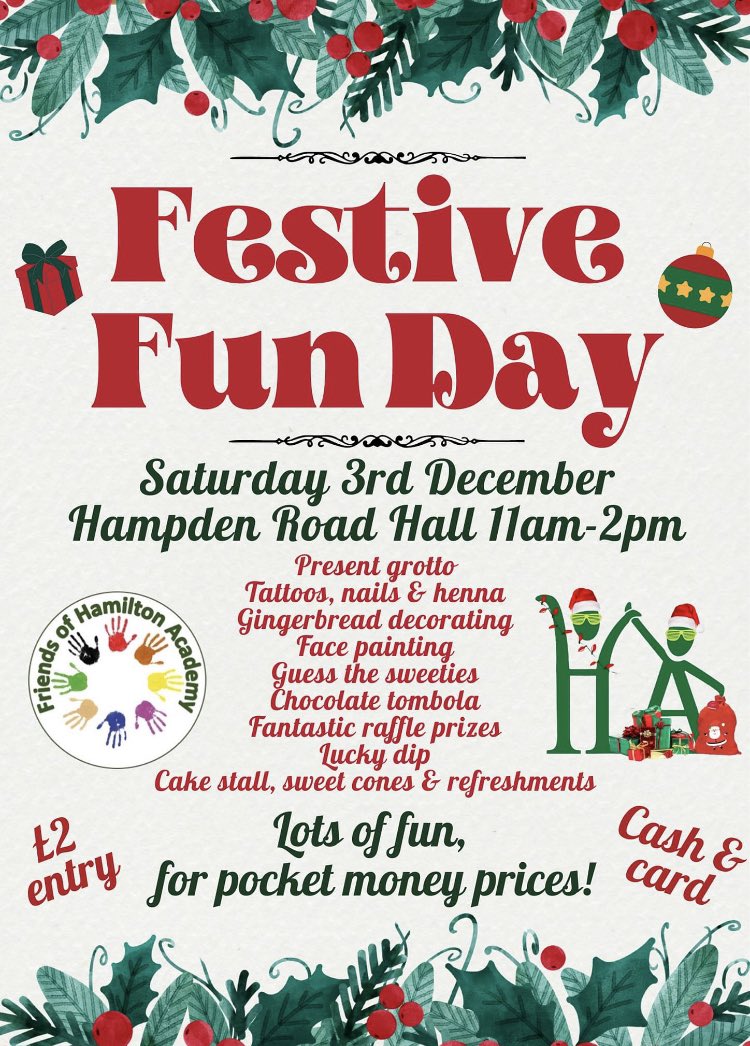 HamiltonAcadY6's tweet image. Don’t forget to come down to the Hampden Road hall for Festive Fun Day today! You’ll find the Year 5 &amp;amp; 6 team at the writing letters to Father Christmas stall. 🎅🏻🎄