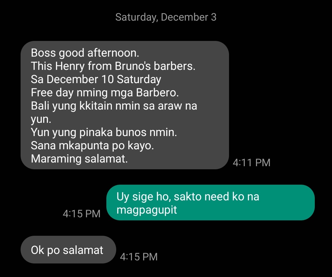 Squideeboi's tweet image. Mga ka BGC, Bruno's barbers daw is having this thing on Dec 10 na yung earnings ng barbers that day is pa-bonus nila. Baka gusto nyo din magpagupit
