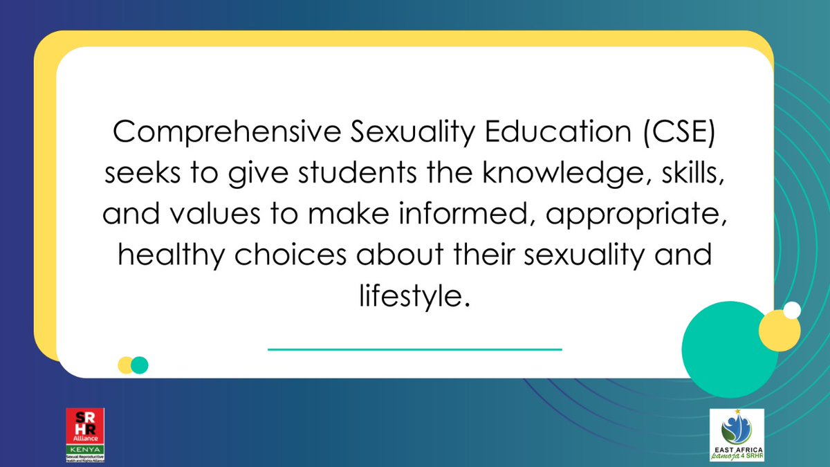 EACPamoja4SRHR's tweet photo. Comprehensive Sexuality Education (CSE) seeks to give students the knowledge, skills, and values to make informed, appropriate and healthy choices about their sexuality and lifestyle. #Voices2EndSGBV @KenyaSRHR @EA_Bunge @jumuiya @RwandaEAC @BurundiEAC @MinistryEAC @meaca_ug https://t.co/skJIrD2Ob8