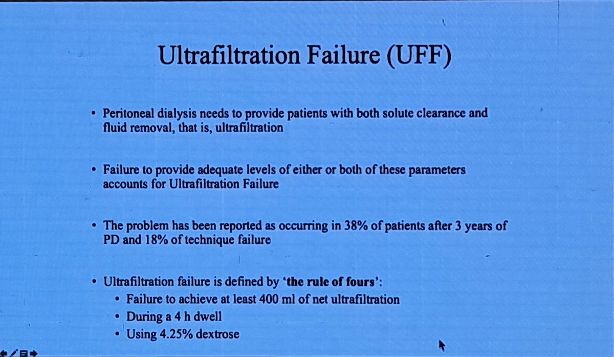 Vineet Behera (@beheravineet) on Twitter photo Dr Shreebhusan Raju <a href="/bhushan_sree/">Sree Bhushan Raju</a>, speaks on " Ultrafiltration in PD"
UF Failure - Definition
Rule of 4s
Failure of 400ml UF after 4hrs with 4.25% Dextrose
@isncon22 #isncon22 <a href="/bhushan_sree/">Sree Bhushan Raju</a> <a href="/tjeloka/">Tarun</a> <a href="/drprabhunephro/">Mayoor Prabhu</a> <a href="/iSPD/">iSPD</a> <a href="/InformNephro/">INForm Nephro</a> <a href="/isn_india/">Indian Society of Nephrology</a> <a href="/ISPD1/">Int. Soc. for Peritoneal Dialysis</a> <a href="/PDI_Journal/">Peritoneal Dialysis International Journal</a> Dr Shreebhusan Raju <a href="/bhushan_sree/">Sree Bhushan Raju</a>, speaks on " Ultrafiltration in PD"
UF Failure - Definition
Rule of 4s
Failure of 400ml UF after 4hrs with 4.25% Dextrose
@isncon22 #isncon22 <a href="/bhushan_sree/">Sree Bhushan Raju</a> <a href="/tjeloka/">Tarun</a> <a href="/drprabhunephro/">Mayoor Prabhu</a> <a href="/iSPD/">iSPD</a> <a href="/InformNephro/">INForm Nephro</a> <a href="/isn_india/">Indian Society of Nephrology</a> <a href="/ISPD1/">Int. Soc. for Peritoneal Dialysis</a> <a href="/PDI_Journal/">Peritoneal Dialysis International Journal</a>