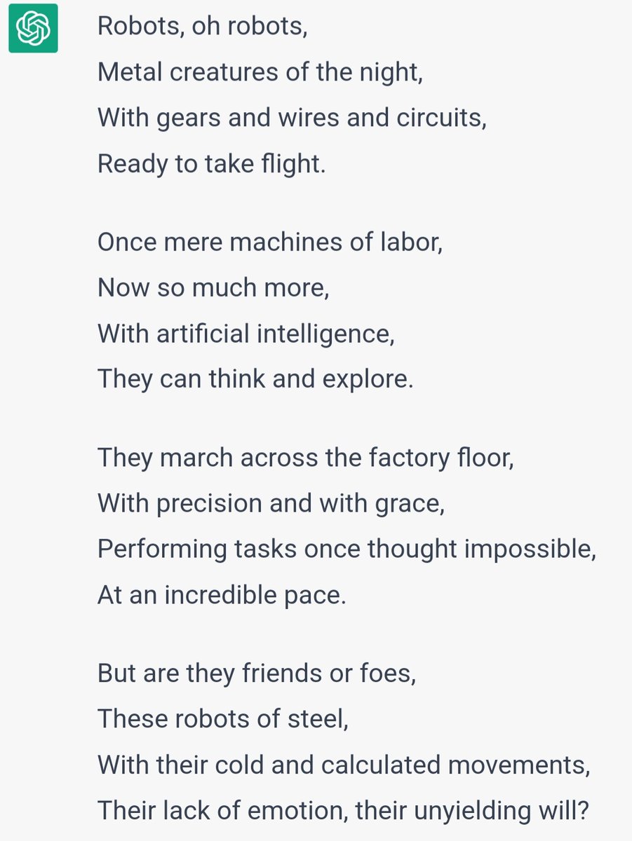 RoboAds's tweet photo. Robot poem 🤖

#OpenAI #chatgpt @TeslaAIBot https://t.co/tbEcRxDs26