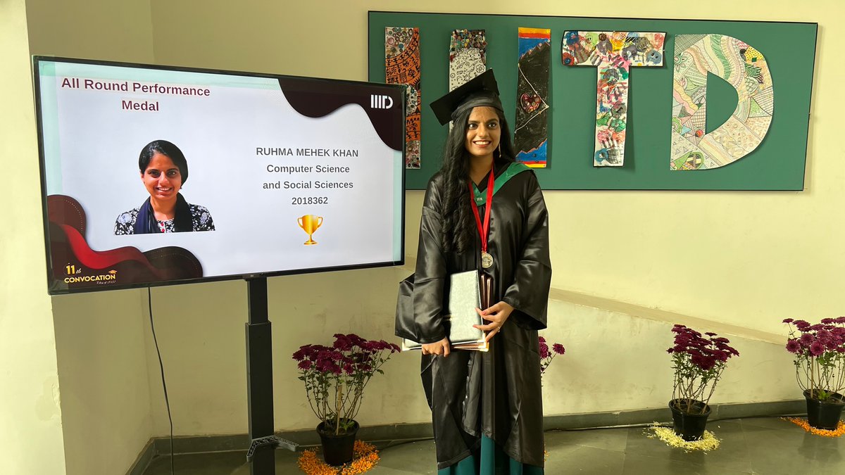 RuhmaMehek's tweet image. I am delighted and proud to share that I have graduated from @IIITDelhi, with a bachelor’s degree in Computer Science and Social Sciences (with Honors). I was also awarded the All Round Performance Medal and the Institute Silver Medal for ranking 1st in my class
#IIITDConvocation