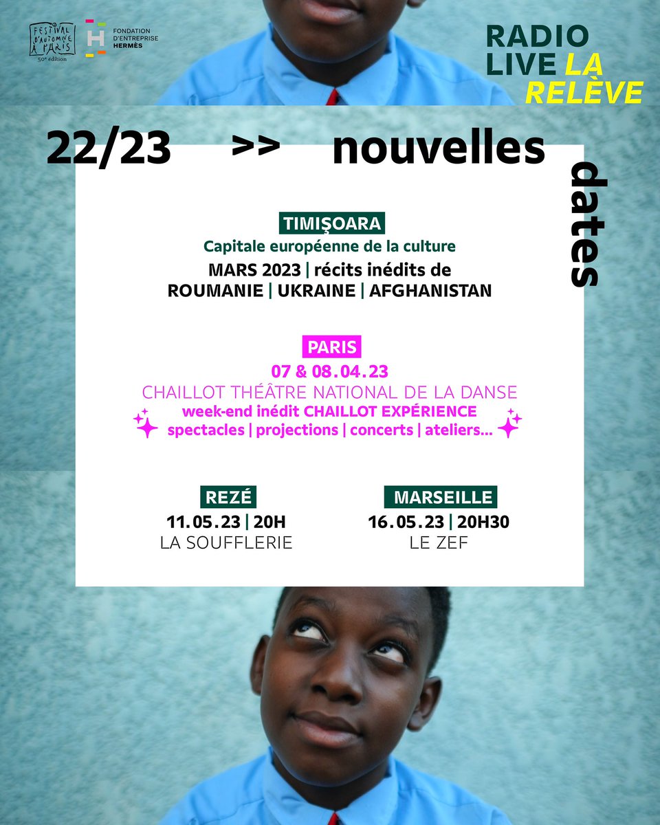 Radio live La Relève en tournée 💥💥🌲 6 et 7 décembre Lyon 💥 soon <a href="/TheatreChaillot/">Théâtre Chaillot</a> et Timişoara 🇷🇴🌲avec des récits de 🇷🇼 🇸🇾 🇺🇦 🇫🇷 🇧🇦🇦🇫 <a href="/FarawayReims/">faraway - festival des arts à reims</a> <a href="/MELI_MOME/">Nova Villa-Méli'môme</a> <a href="/LEZEF_Marseille/">LE ZEF - scène nationale de Marseille</a> <a href="/tnbrennes/">Théâtre National de Bretagne</a>