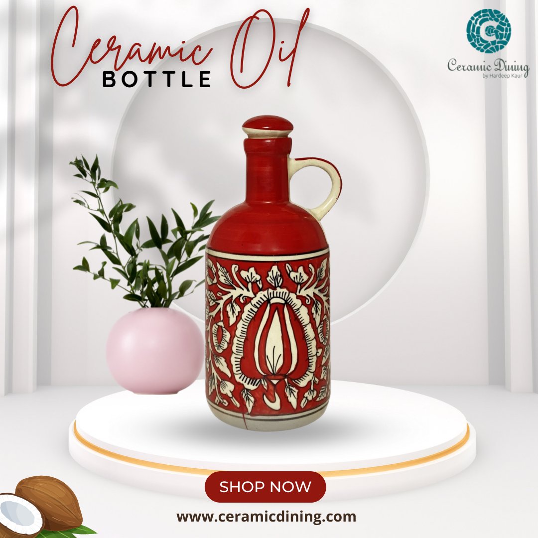 CeramicDining's tweet photo. Add a touch of mughal floral charm to your table with a glazed handmade stoneware oil bottle. Perfect for storing cooking oil or drizzling vinegar on chips. 

Check out our amazing collection on https://t.co/w9NGFg8RL3

#CermaicDining #handmadeproducts #madeinindia #ceramics https://t.co/AE2whS7skq