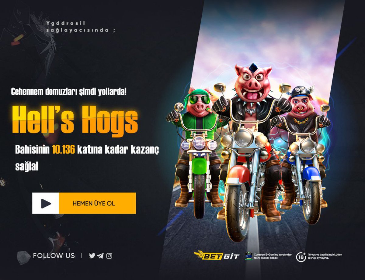Hell's Hogs oyunu ile bahsinizin 10.136 katına kadar kazanma şansı Betgit Casino’da! 💵