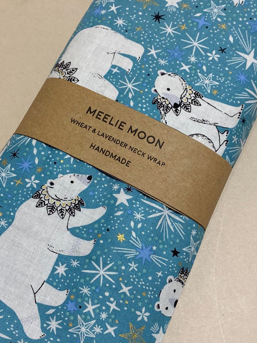 #ukgiftam #ukgifthour #shopindie ⭐️New⭐️ polar bear neck wrap work from home? Stay warm with our wheat bag £15.50 #etsy shop: Aqua Polar Bear Neck Wrap - Wheat &amp; Lavender neck wrap - sustainable gift - wheat bag - Microwavable - Heat therapy - made in UK etsy.me/3Flk6je