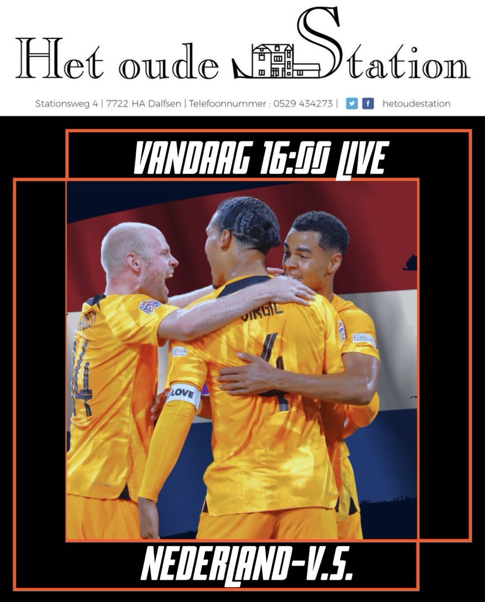 hetoudestation's tweet photo. Vanmiddag 16:00 Live in het oude station Nederland - VS!!

De nieuwe periode kampioen is bekend! @nickydejagerx gefeliciteerd!
Er staat een kleinigheidje voor je klaar!

Poolspelers vul nu de volgende wedstrijden in!

#NedVs

Wij zijn open vanaf 10:00 uur! 
Tot vanmiddag! https://t.co/edqNQCOZNn
