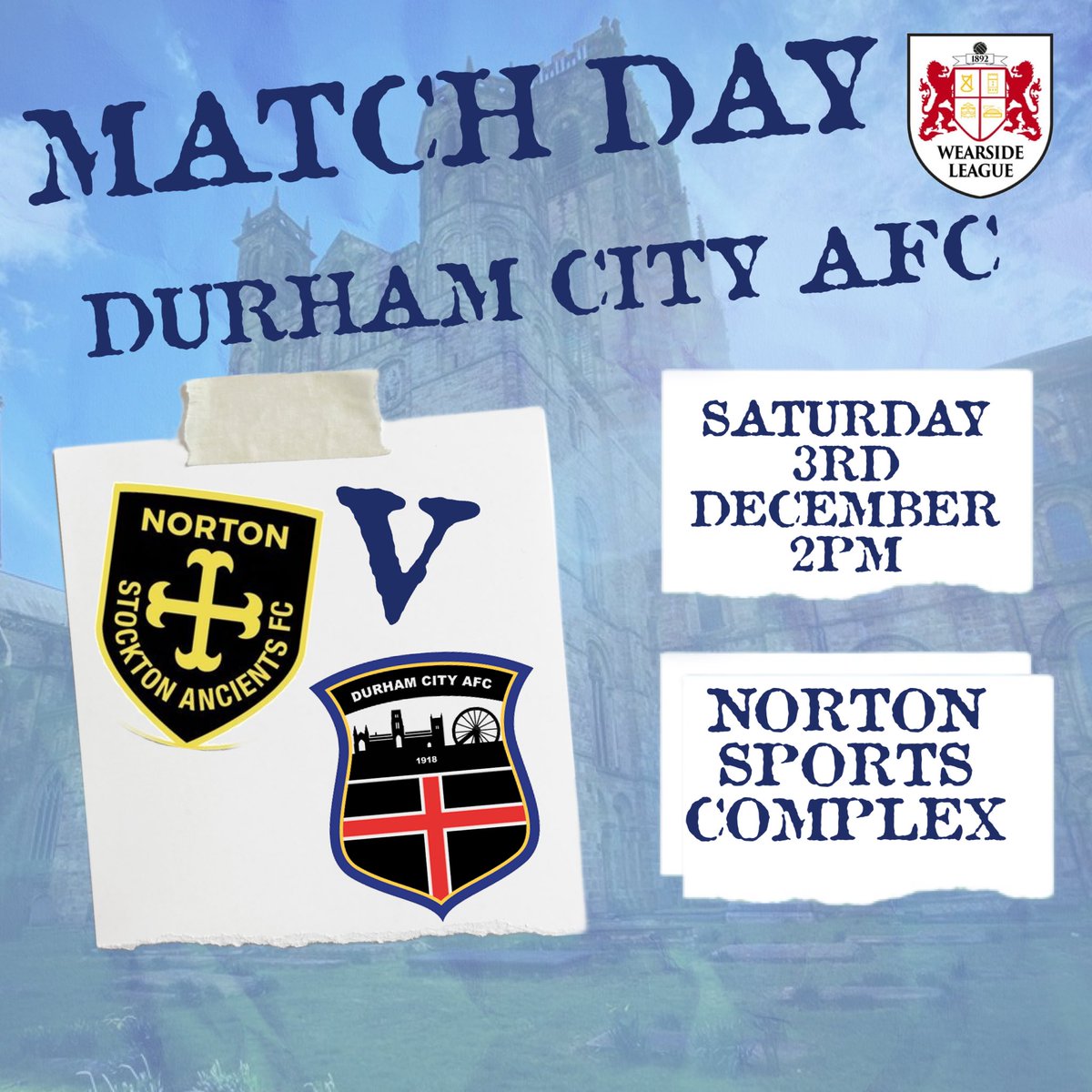 Todays the day! 📆 Saturday 3rd December ⏰ 2pm KO 🆚 @NortonFirst 🏟 Norton Sports Complex, Stockton-On-Tees, TS20 1PE 🎟 £3 Adults £1 Concessions #TheCitizens #DurhamCityAFC #DCAFC