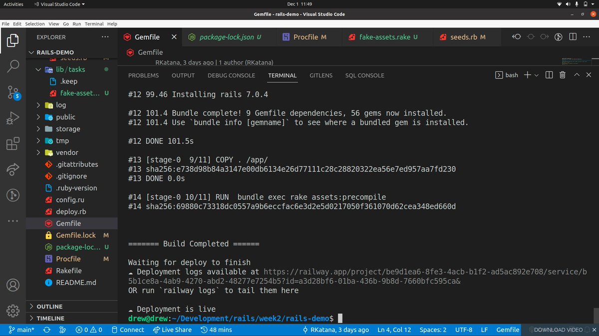 Andrew__dev's tweet photo. It took a bit of struggles with lots of debugging. I'm happy for having managed to host my first ruby on rails api. Looking forward to more back-end projects ahead.
#rubyonrails #Ruby #backend #railway #moringaschool https://t.co/DHK8614GYt