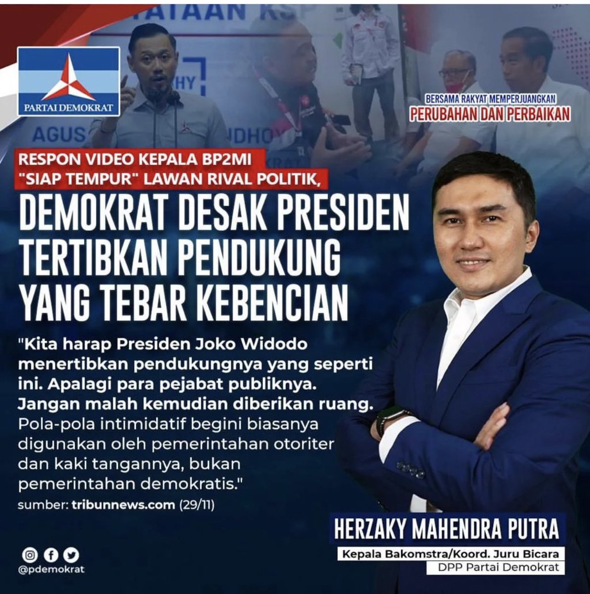 Demokrat desak presiden tertibkan pendukung yang tebar kebencian.
.
#demokrat #pdemokrat #partaidemokrat #perubahan #perubahandanperbaikan #ahy #herzakymahendraputra #ahypemimpinperubahan #pemilu #pilpres #menang #mamuju #sulbar