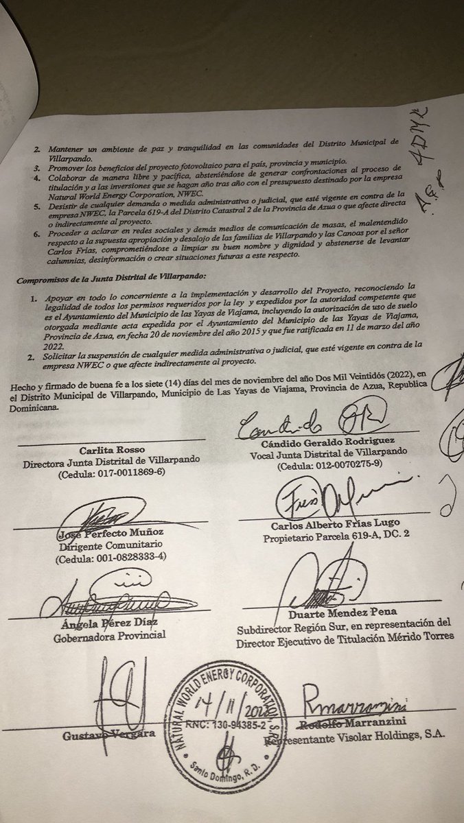 nrconersa's tweet photo. He aquí el acuerdo de marras, intimidatorio, ilegal que Carlos Frías, apoyado por sus aliados del gobierno y las personas de la comunidad que ha logrado intimidar a fuerza de represión policial y judicial https://t.co/zqcgQ6pzjL