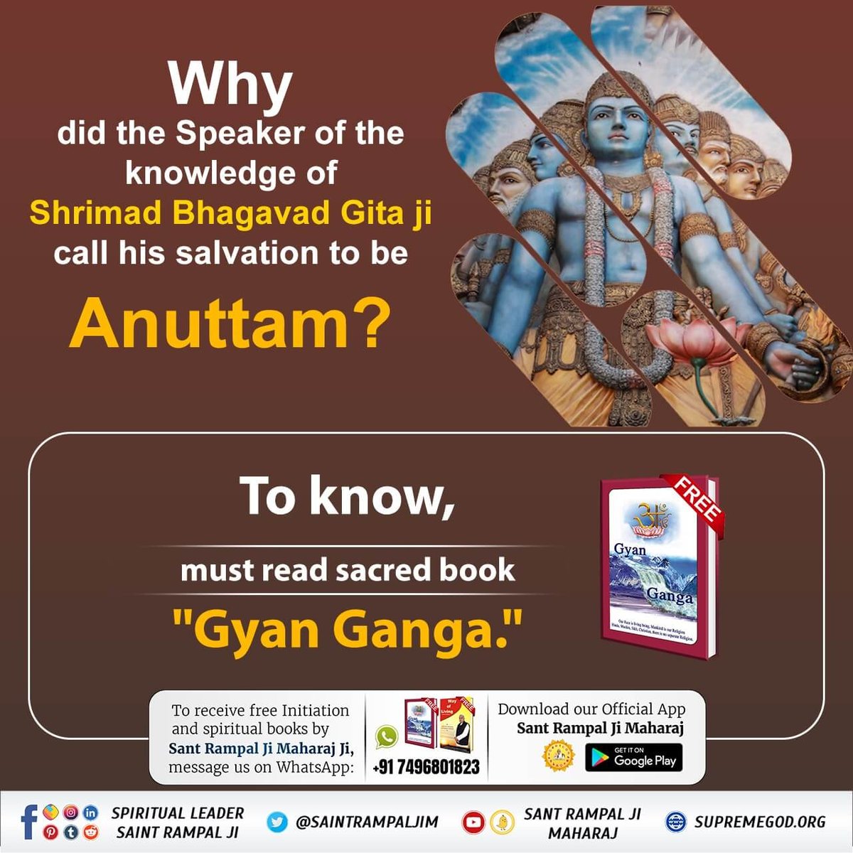 karulal_kharadi's tweet photo. #GitaTeraGyanAmrit_AudioBook
पवित्र पुस्तक "गीता तेरा ज्ञान अमृत" से जानिए 
श्री ब्रह्मा, विष्णु, महेश के माता पिता कौन है?
Audio Book सुनने के लिए Download करें Official App "SANT RAMPAL JI MAHARAJ"
Sant Rampal Ji Maharaj App https://t.co/W5zieebxjB