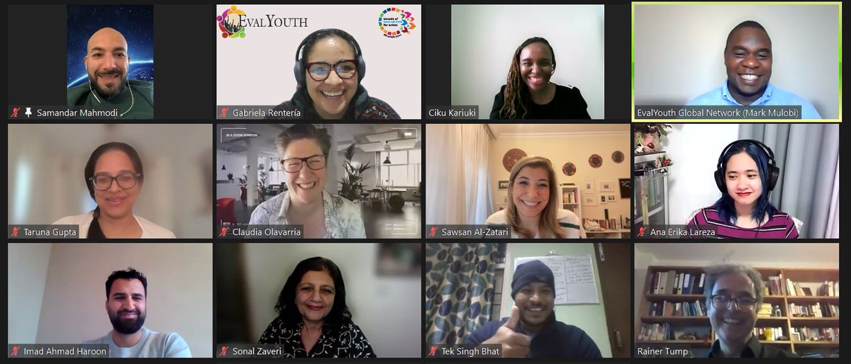 EvalYouth is 7 years; today, we had a great Virtual Conference
Immense thanks to our speakers: Rainer Tump, <a href="/SonalZaveri/">Sonal Zaveri</a>, <a href="/KathrynRzeszut/">Kathryn Rzeszut 🇦🇫🇺🇦</a> 
Thanks to everyone who made it possible! <a href="/1ciku/">Ciku Kariuki</a> , Ahmad Murtaza Baddr, Tek Singh Bhat, @imad, <a href="/mulobi_/">Mark Mulobi_🇰🇪🌍</a> , <a href="/gabyrflores/">Gaby Rentería Flores</a>